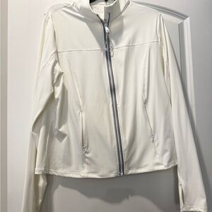White Ski Jacket with Stand-Up Collar and Sporty Style